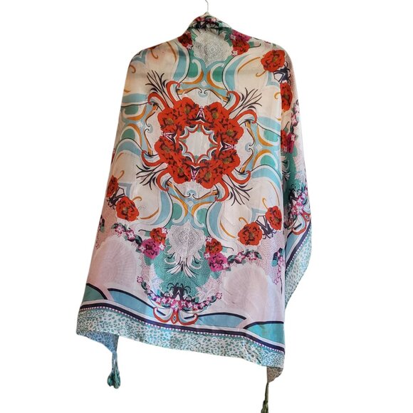 Johnny Was Beautiful Floral Tassel Square Scarf - Picture 3 of 11